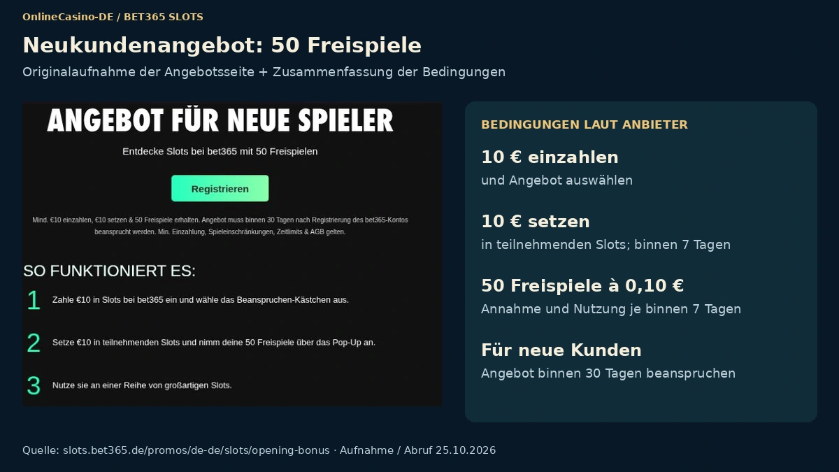 Neukundenangebot von bet365 Slots mit den wichtigsten Bedingungen