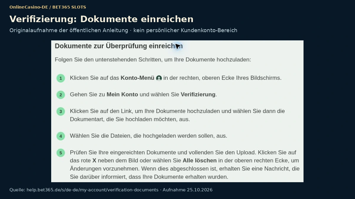 Bereich Verifizierung im Kundenkonto von bet365