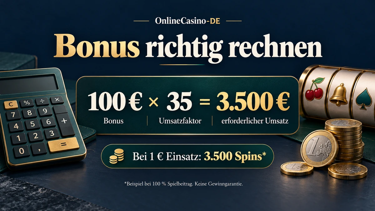 Rechenbeispiel: 100 € Bonus mit 35-fachem Umsatz und 1 € Einsatz pro Spin