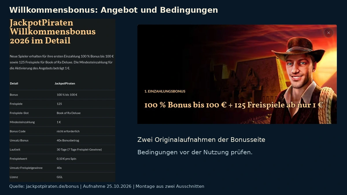 Willkommensbonus von JackpotPiraten mit den wichtigsten Bedingungen