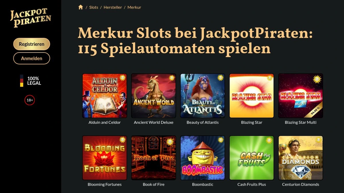 Spielauswahl bei JackpotPiraten mit Filter nach Spieleanbietern